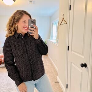 THE GREAT. Black Floral Berry Cotton Button Front Shirt Jacket 1 Small